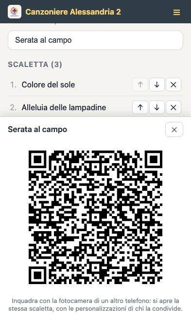 Il QR code di una scaletta pronto da inquadrare