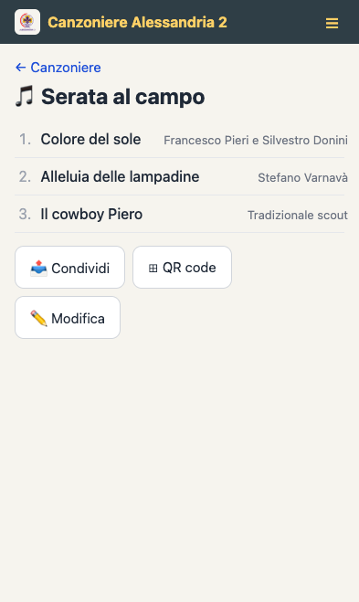 Una scaletta condivisa con l'elenco dei canti